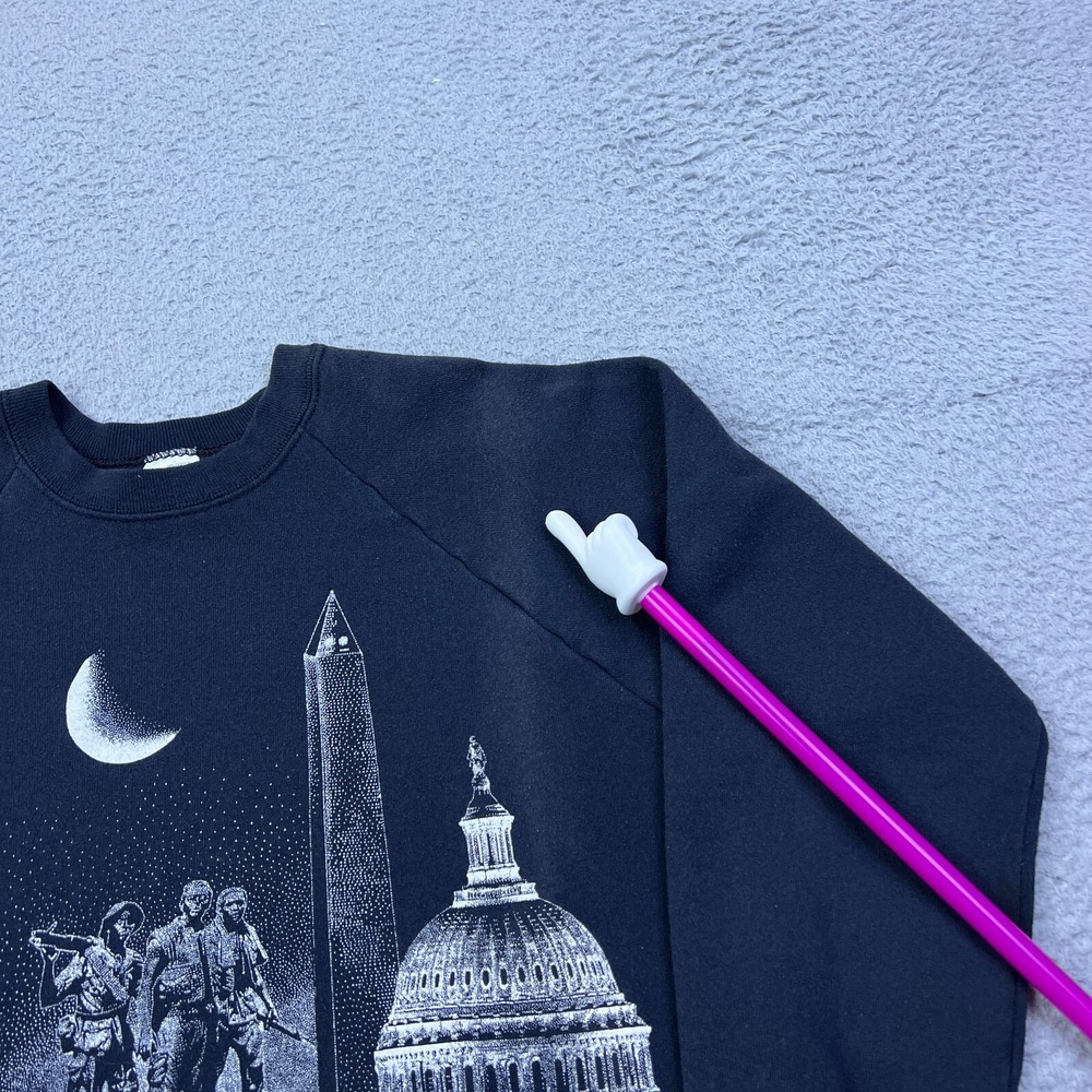 VTG 1992 Washington DC Sweatshirt Mens L Black AOP Monuments USA Made Pullover** - Picture 2 of 14